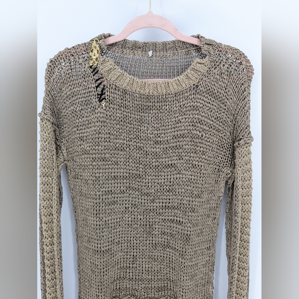 Elisa Cavaletti Knit Asymmetrical Top Gold Womens Medium Avant Garde Chic - Picture 11 of 15
